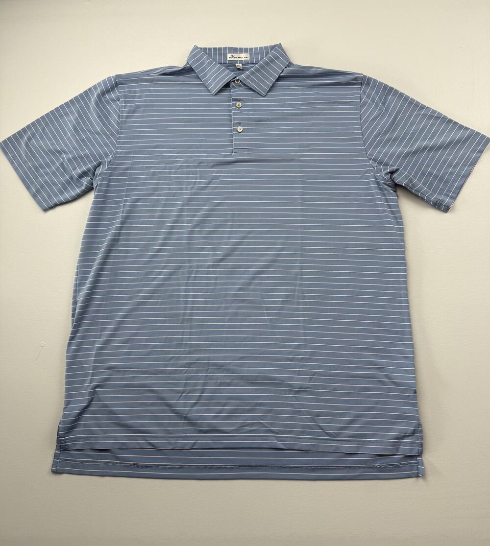Peter Millar Polo Shirt Mens 2XL Blue Striped Golf Lightweight Knit